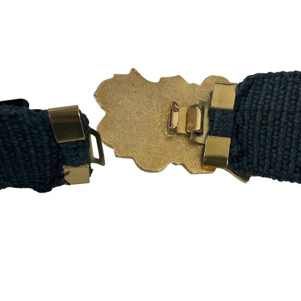 Vintage Gantos Black Belt with Gold Rhinestone Clasp